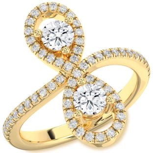 Diamond Gold Infinity Round Two Stone Pave Ring