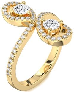 Diamond Gold Infinity Round Two Stone Pave Ring