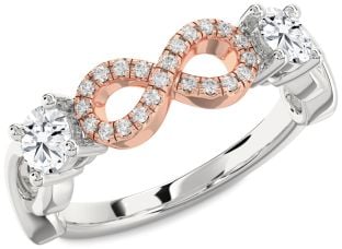 Diamond Silver & 10K Rose Gold Infinity Round Two Stone Ring