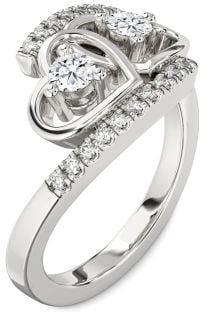 Diamond Platinum Heart Two Stone Ring
