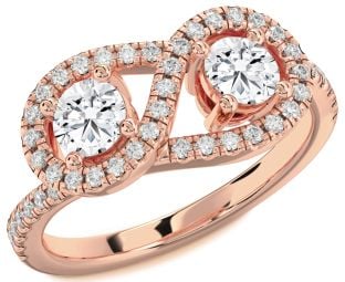 Diamond Rose Gold Infinity Round Two Stone Pave Ring