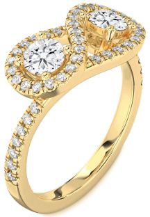 Diamond Gold Infinity Round Two Stone Pave Ring