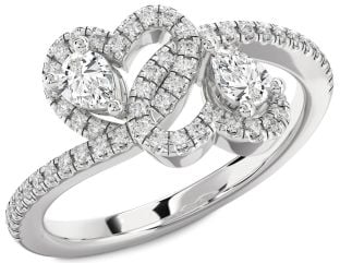 Diamond Platinum Heart Two Stone Pave Ring