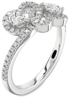 Diamond Platinum Heart Two Stone Pave Ring