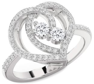 Diamond Platinum Heart Two Stone Ring