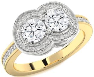 Diamond Platinum & Yellow Gold Infinity Round Two Stone Ring