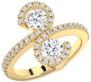 Diamond Gold Infinity Round Two Stone Pave Ring