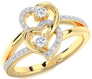 Diamond Gold Heart Two Stone Ring