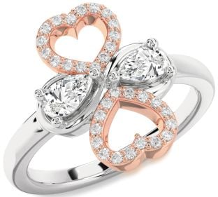 Diamond Platinum & Rose Gold Heart Two Stone Ring