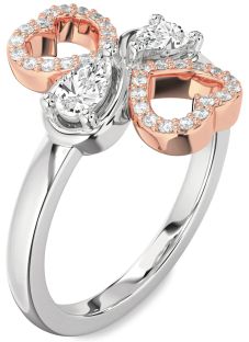 Diamond Platinum & Rose Gold Heart Two Stone Ring