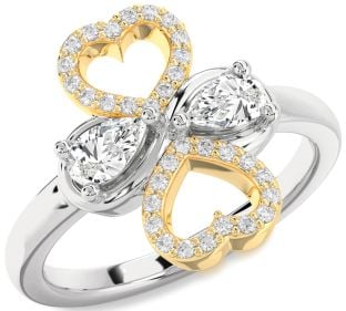 Diamond Platinum & Yellow Gold Heart Two Stone Ring