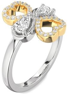 Diamond Platinum & Yellow Gold Heart Two Stone Ring