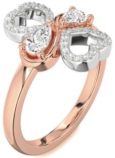 Diamond Platinum & Rose Gold Heart Two Stone Ring