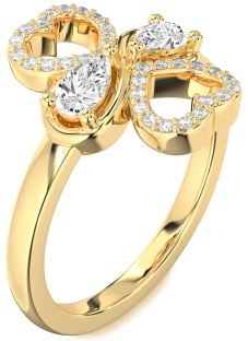 Diamond Gold Heart Two Stone Ring