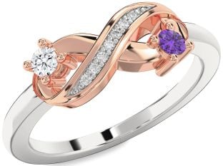 Diamond Platinum & Rose Gold Infinity Round Two Stone Promise Ring