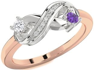 Diamond Platinum & Rose Gold Infinity Round Two Stone Promise Ring