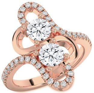Diamond Rose Gold Heart Two Stone Ring