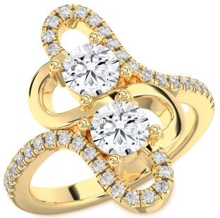 Diamond Gold Heart Two Stone Ring