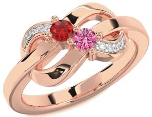 Diamond Rose Gold Knot Round Two Stone Promise Ring