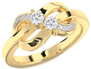 Diamond Gold Knot Round Two Stone Ring
