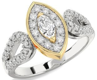 Diamond White Yellow Gold Halo Marquise Promise Ring