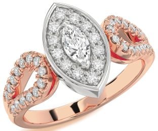 Diamond Rose Gold Silver Halo Marquise Promise Ring