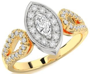 Diamond White Yellow Gold Halo Marquise Promise Ring