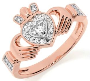 Diamond Rose Gold Silver Claddagh Ring