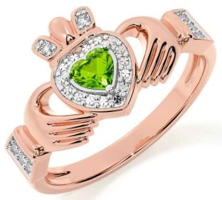 Diamond Peridot Rose Gold Silver Claddagh Ring