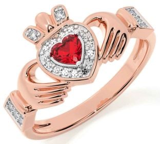 Diamond Ruby Rose Gold Silver Claddagh Ring