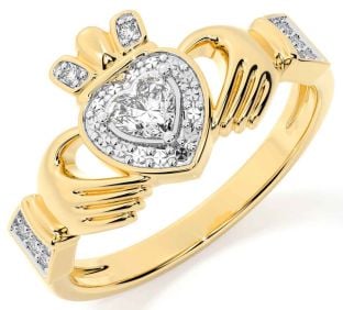 Diamond Gold Silver Claddagh Ring