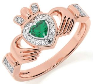 Diamant Smaragd Roos Goud Claddagh Ring