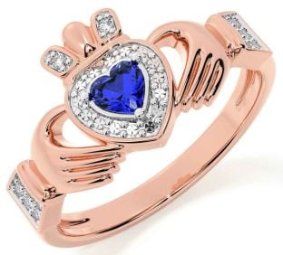 Diamond Sapphire Rose Gold Claddagh Ring