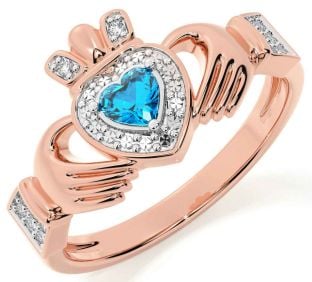 Diamond Topaz Rose Gold Claddagh Ring