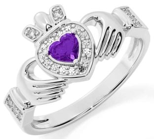 Diamant alb ametist Inel Claddagh de aur