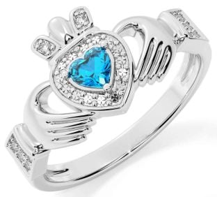 Diamond Topaz Alb Inel Claddagh de aur