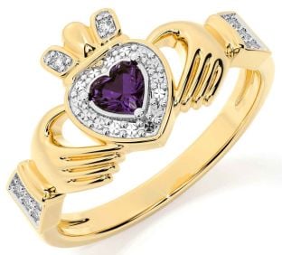 Diamond Alexandrite Gold Claddagh Ring