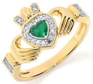 Diamante Esmeralda Oro Claddagh Anillo