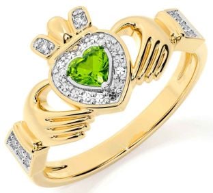 Diamante Peridoto Oro Claddagh Anillo