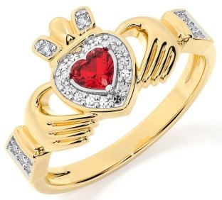 Diamant Rubin Guld Claddagh Ring