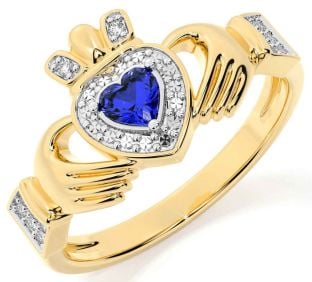 Diamond Sapphire Gold Claddagh Ring