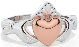 Men's White Rose Gold Claddagh Ring