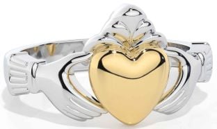 Men's White Yellow Gold Claddagh Ring