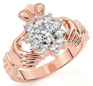 Diamond Rose Gold Silver Claddagh Ring