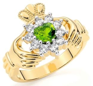 Diamond Peridot Gold Silver Claddagh Ring