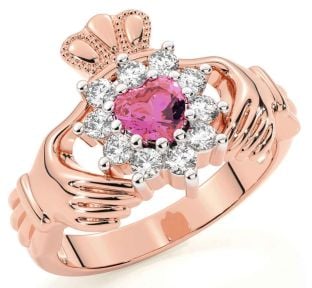 Diamond Pink Tourmaline Rose Gold Claddagh Ring