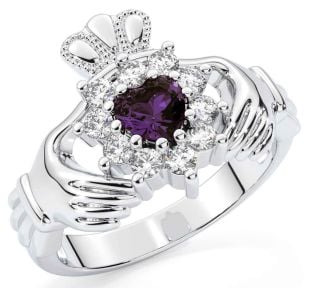 Diamond Alexandrite Silver Claddagh Ring