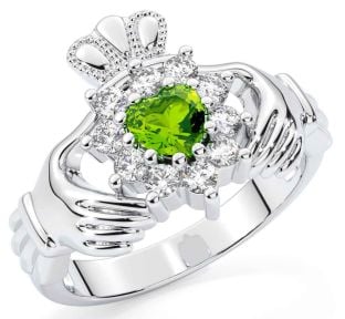 Diamond Peridot Silver Claddagh Ring