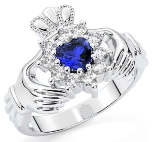 Diamant Saphir Blanc Or Claddagh Anneau