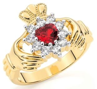 Diamante Rubí Oro Claddagh Anillo